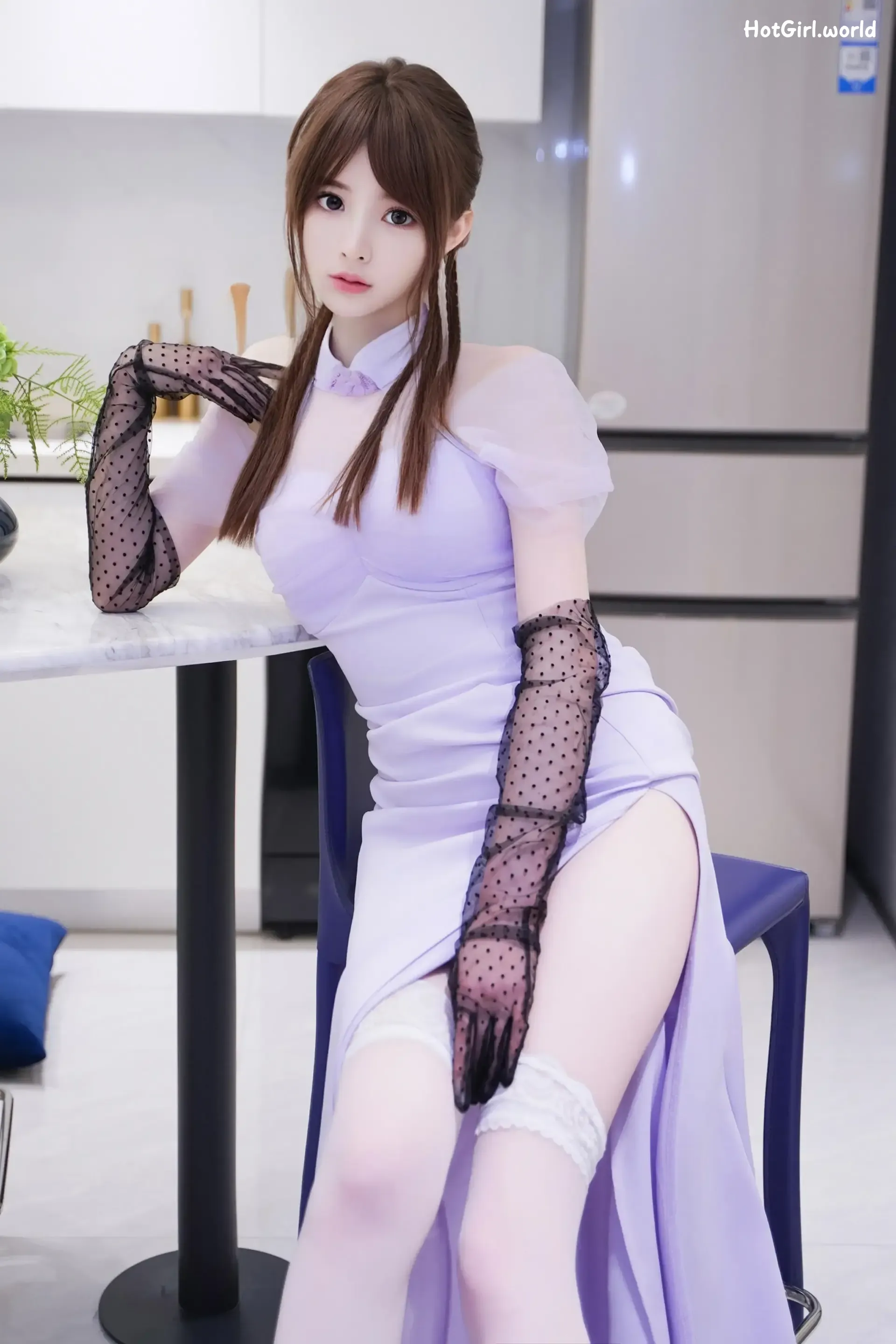 XR Uncensored-梦灵儿-R18-秀人网模特-紫裙白丝大小姐 第6张图