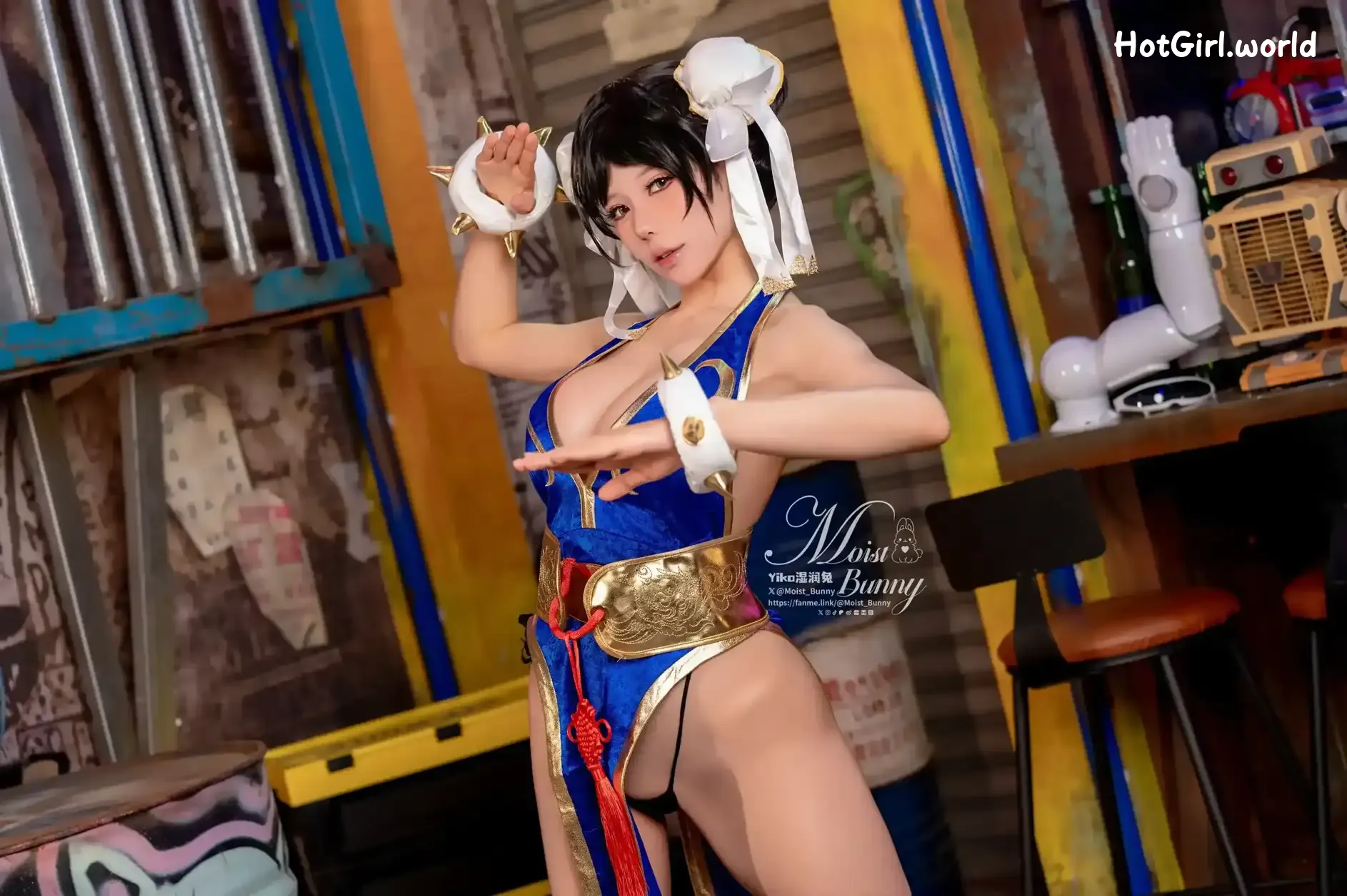 Coser-黏黏团子兔-2月作品-街霸-春丽-桃花旗袍 第45张图